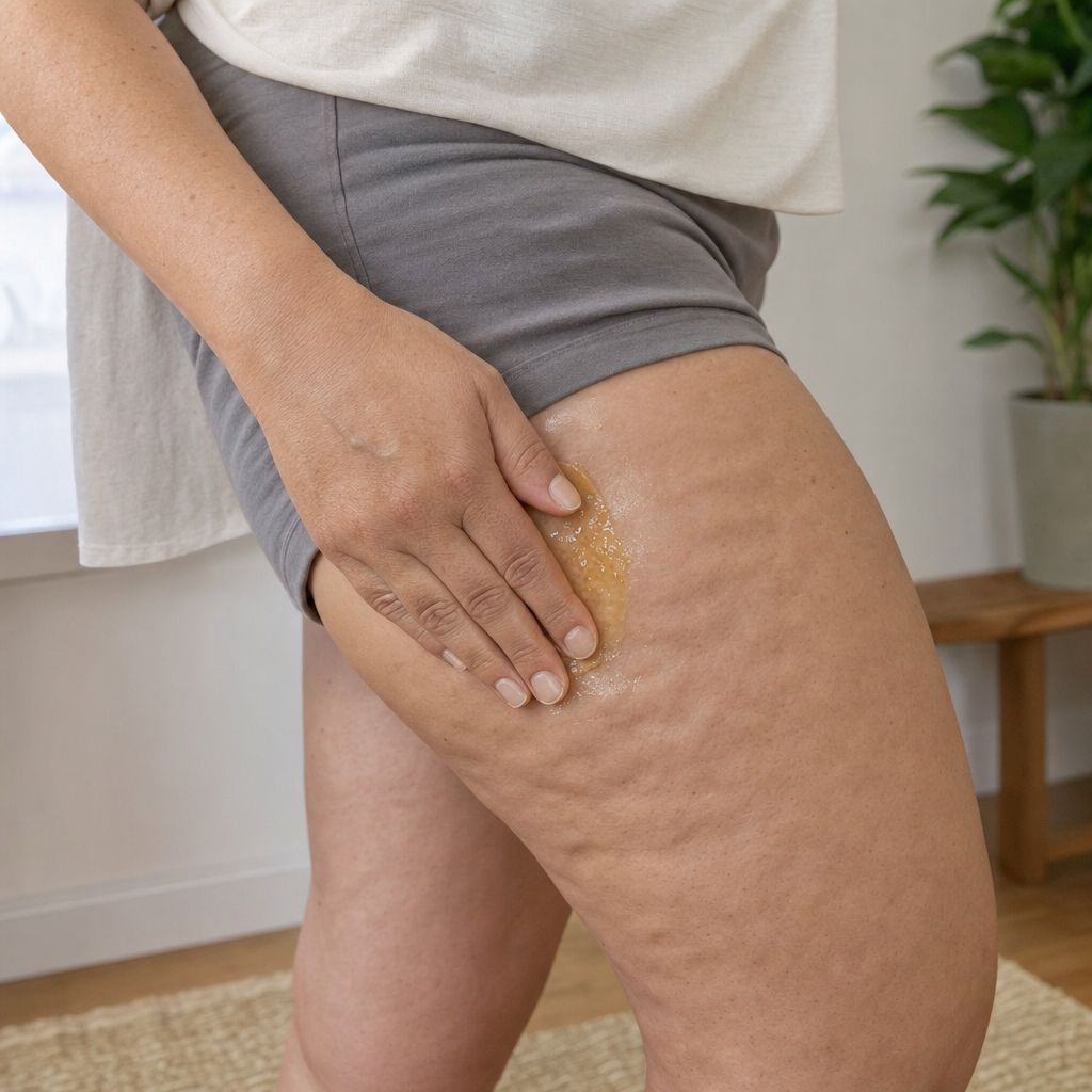 Massaging Cryo Thermo Gold Gel into dimpled-looking body skin
