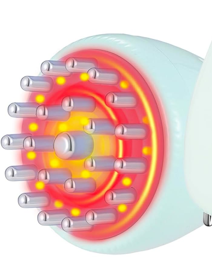 Close view of the metal contact head with red and yellow light