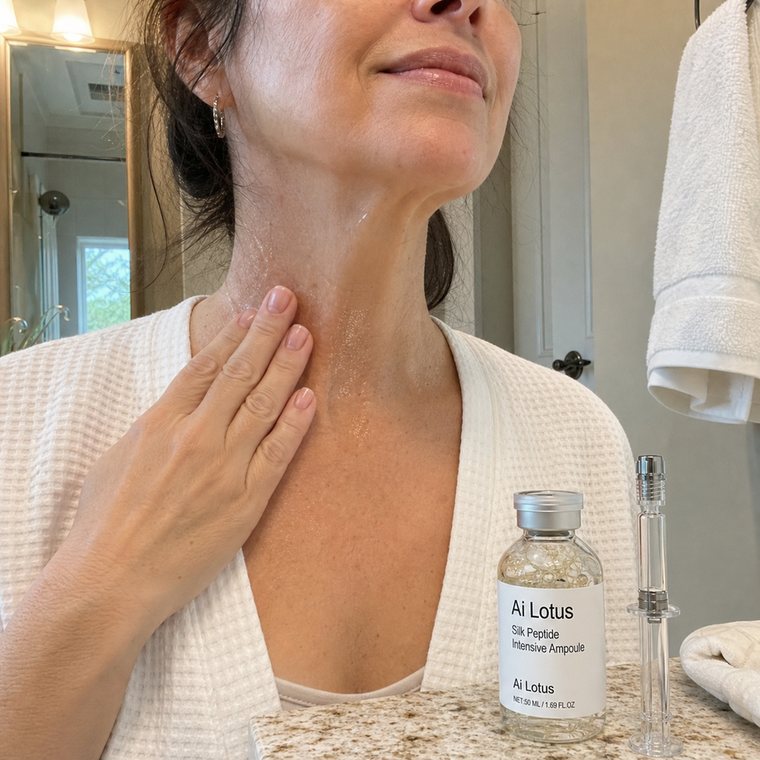 Buyer applying serum to neck