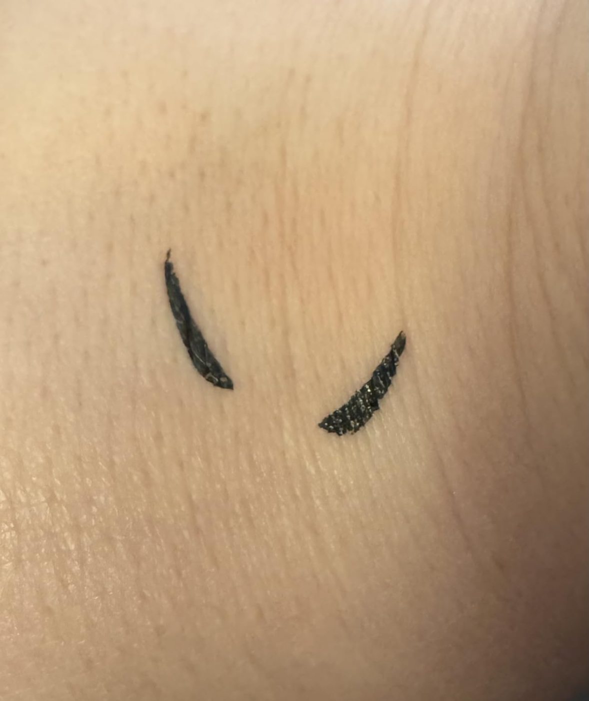 Customer skin test showing two distinct stamped wing shapes.