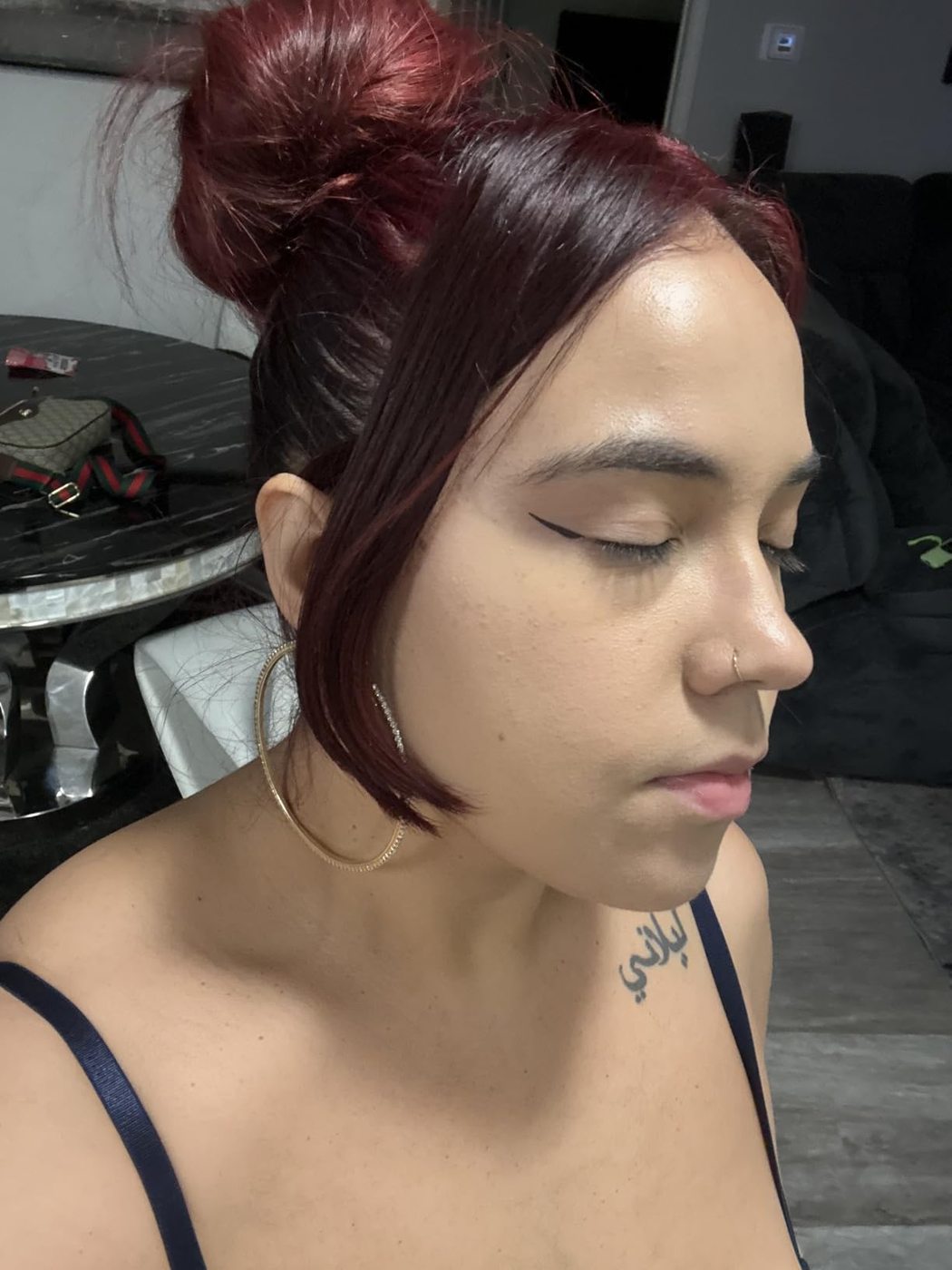 Side-profile customer photo showing a clean eyeliner wing.