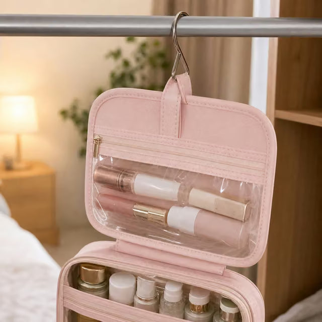 Hanging hook supporting the open beauty organizer