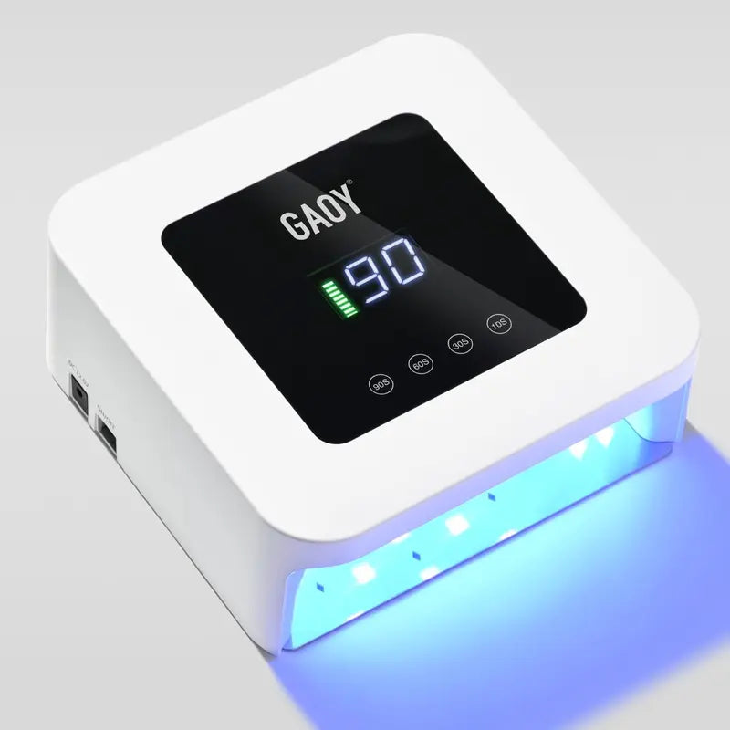 White GAOY cordless UV LED nail lamp with black digital control panel
